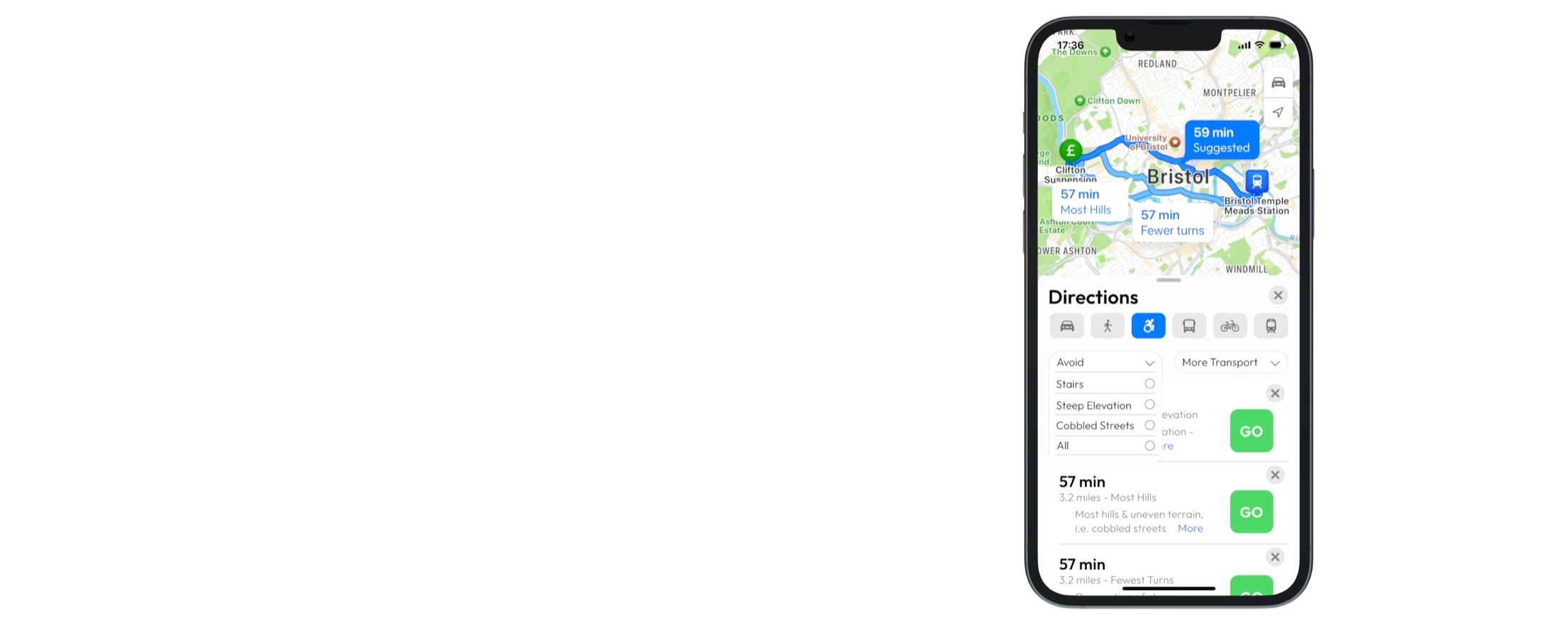 Apple Maps Accessibility concept, 2 of 5: Avoid obstacles