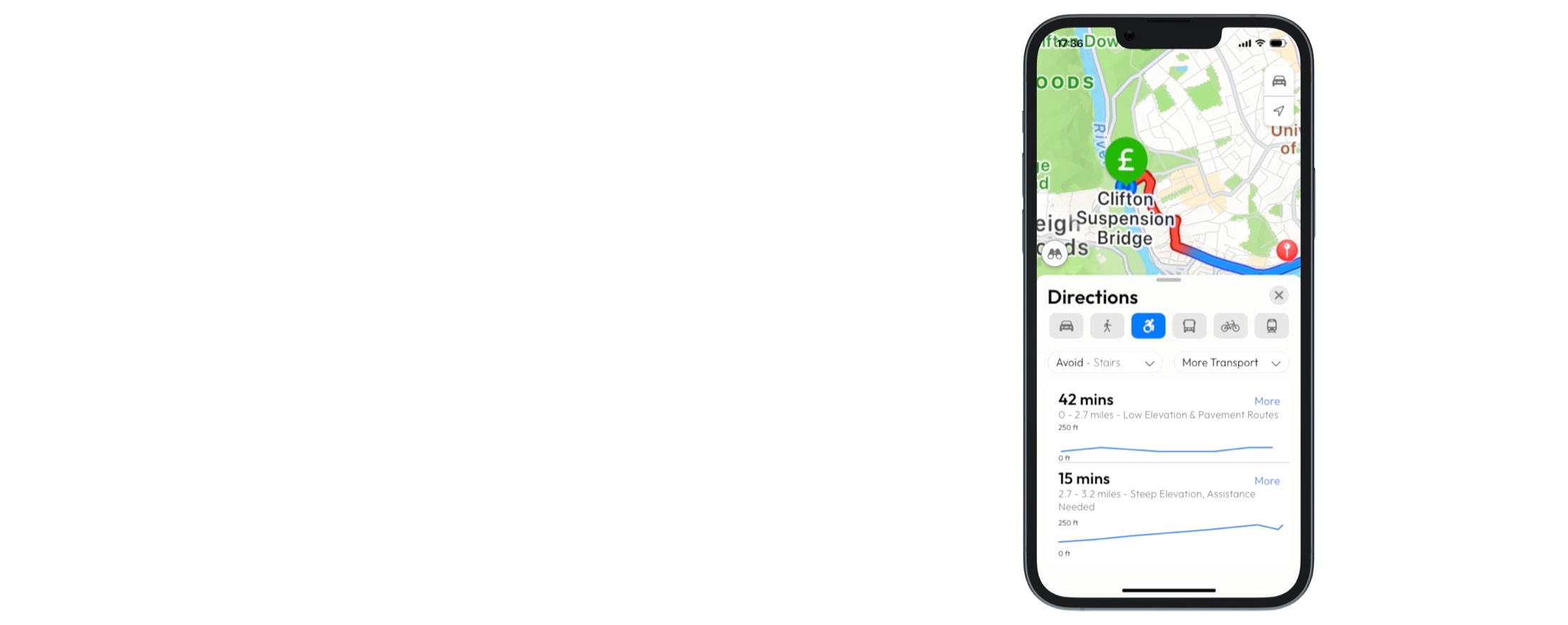 Apple Maps Accessibility concept, 4 of 5: Highlighted elevations