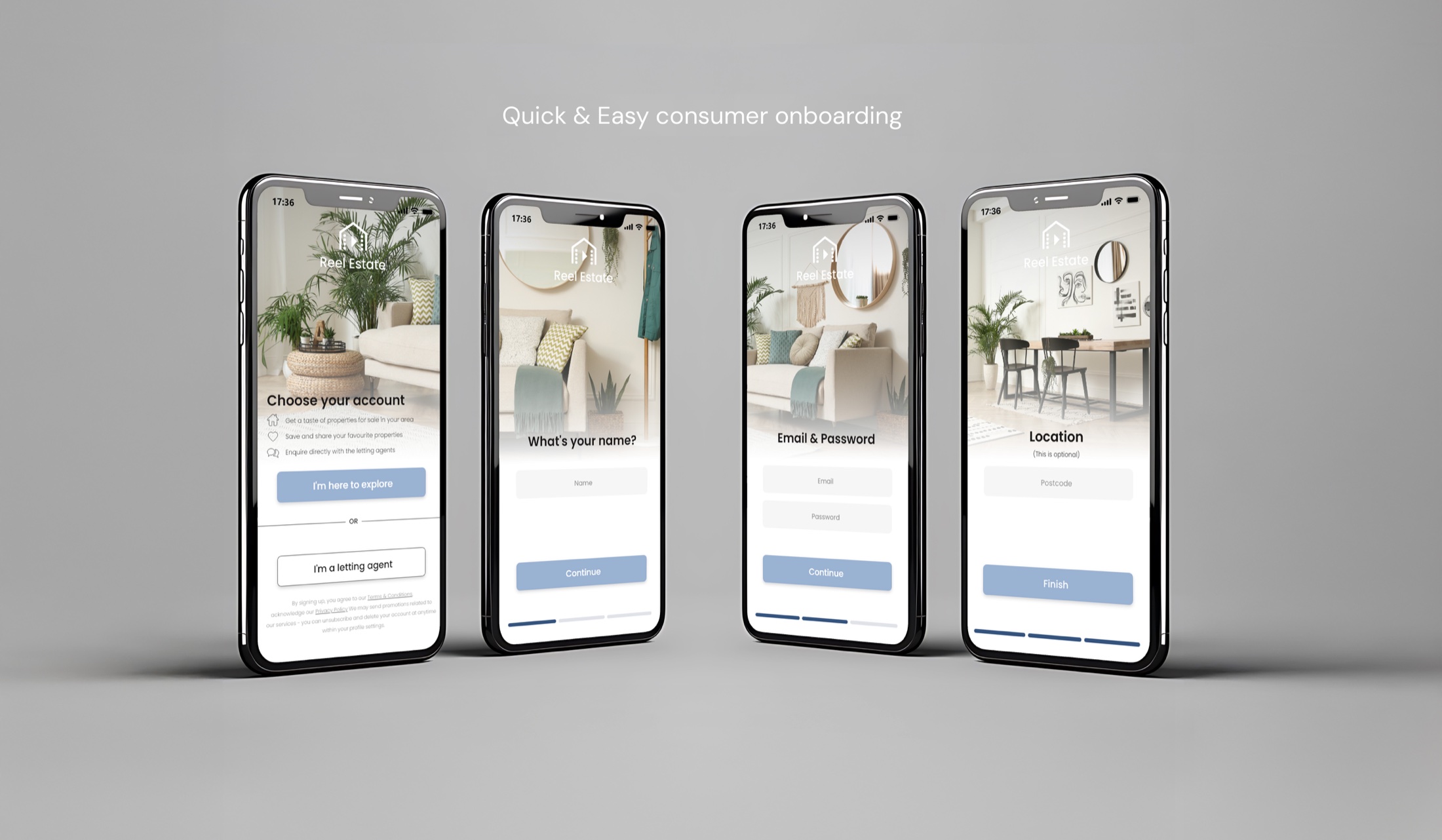 ReelEstate app screens, 1 of 6